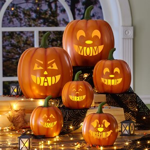 Personalized Light-Up Design Your Own Pumpkin - Halloween Décor- Indoor/Outdoor Fall Décor - Available in 3 Sizes - Choose From 10 Designs