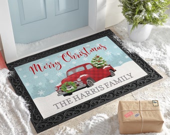 Personalized Classic Christmas Doormat - Indoor/Outdoor - Christmas Décor - Winter Décor - Available With or Without Decorative Holder