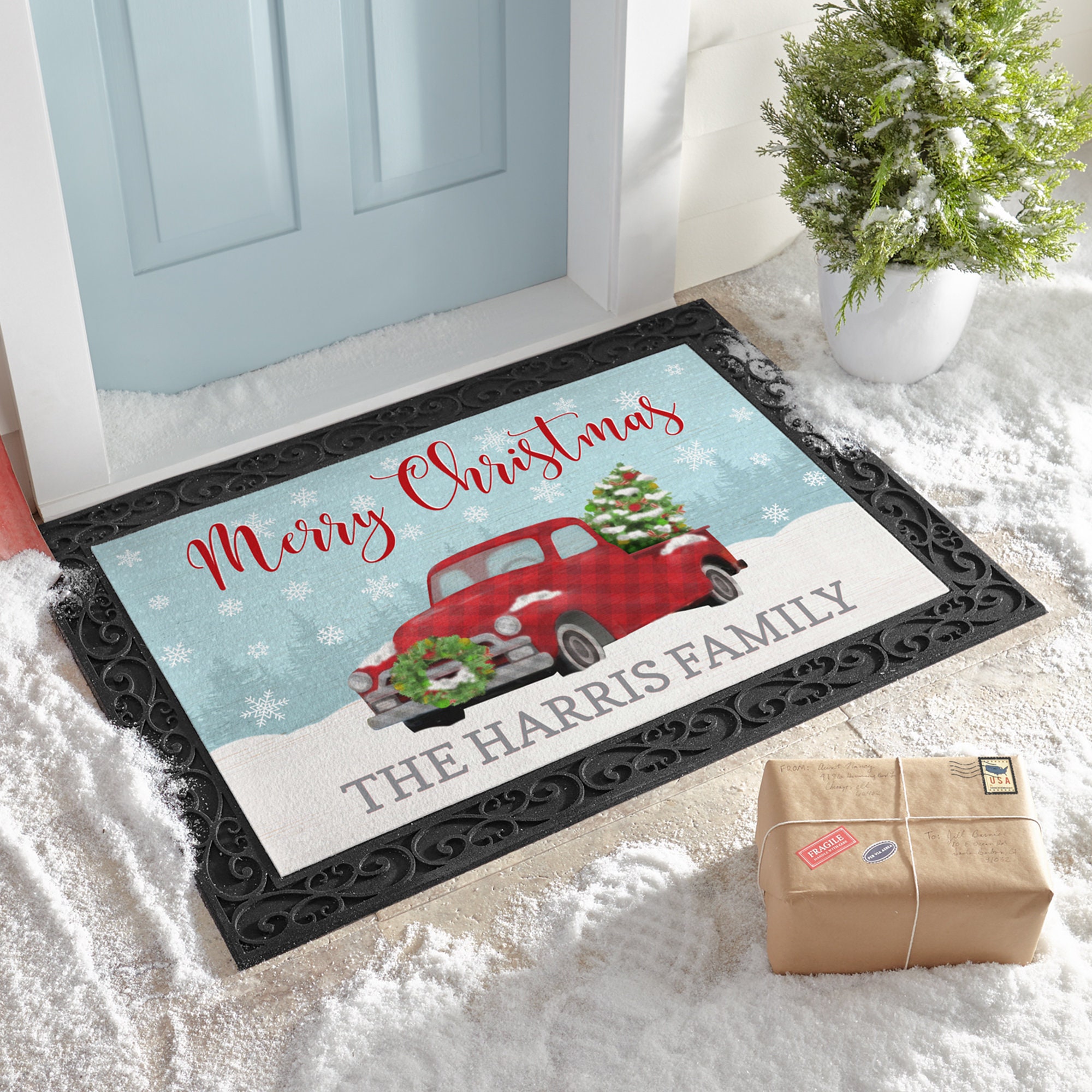 Personalized Classic Christmas Doormat Indoor/outdoor Christmas Décor Winter  Décor Available With or Without Decorative Holder 