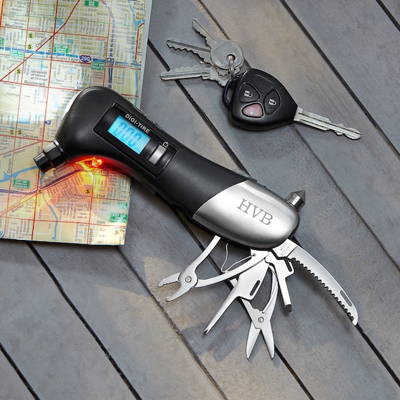 Personalized 9-in-1 Auto Emergency Tool - Multi-function Tool for Cars - Auto Safety Tool - Gift For Him - Customize with Initials