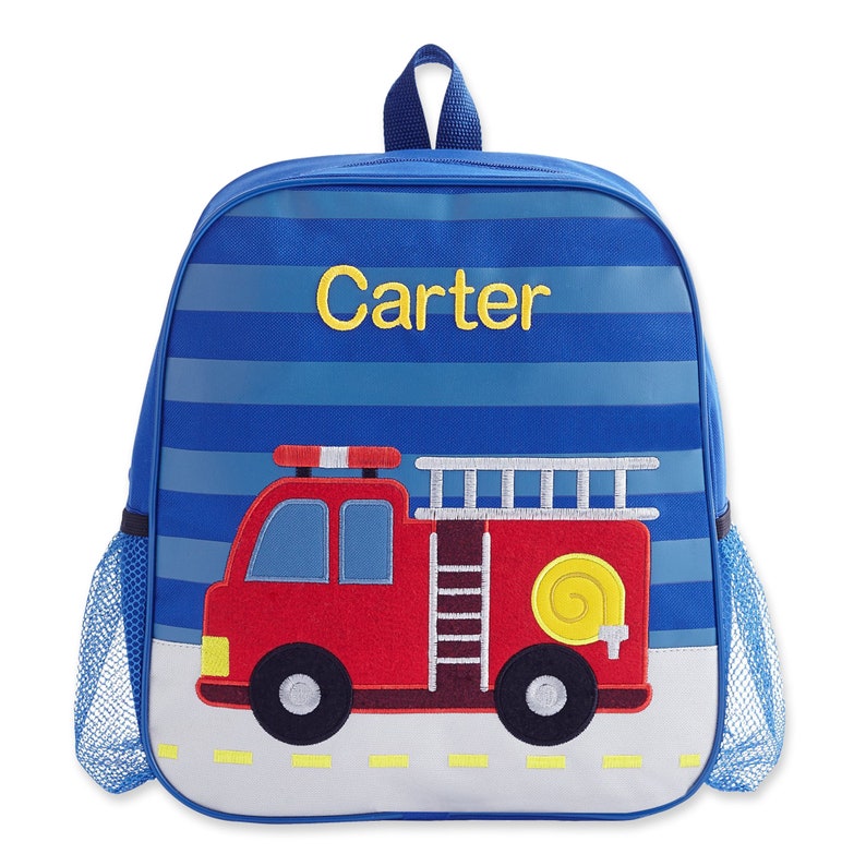 Personalized Just For Me Backpack Back to School Kids Backpack Toddlers Backpack For School, Sleepovers Available In 6 Designs Firetruck