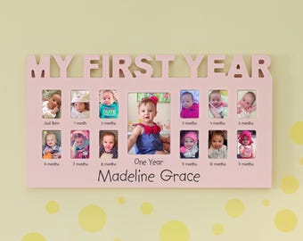 Personalized Baby's First 12 Months Frame - Personalized Gift For Newborn - Baby's First Year - Baby Registry - Choose From Blue Or Pink