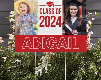 Personalized Graduation Yard Sign-Graduation Party Decorations-Class of 2024-1-Sided Corrugated Sign with Metal Stake-Available in 7 Colors