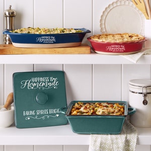 Personalized Stoneware Collection - Happiness is Homemade-Cookware- For The Chef - For The Baker - Choose From 3 Colors - 3 Styles Available