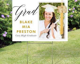 Personalized Graduation Yard Sign- Graduation Party Decorations- Class of 2024- Custom Photo Corrugated Sign with Metal Stake- Tassel Design