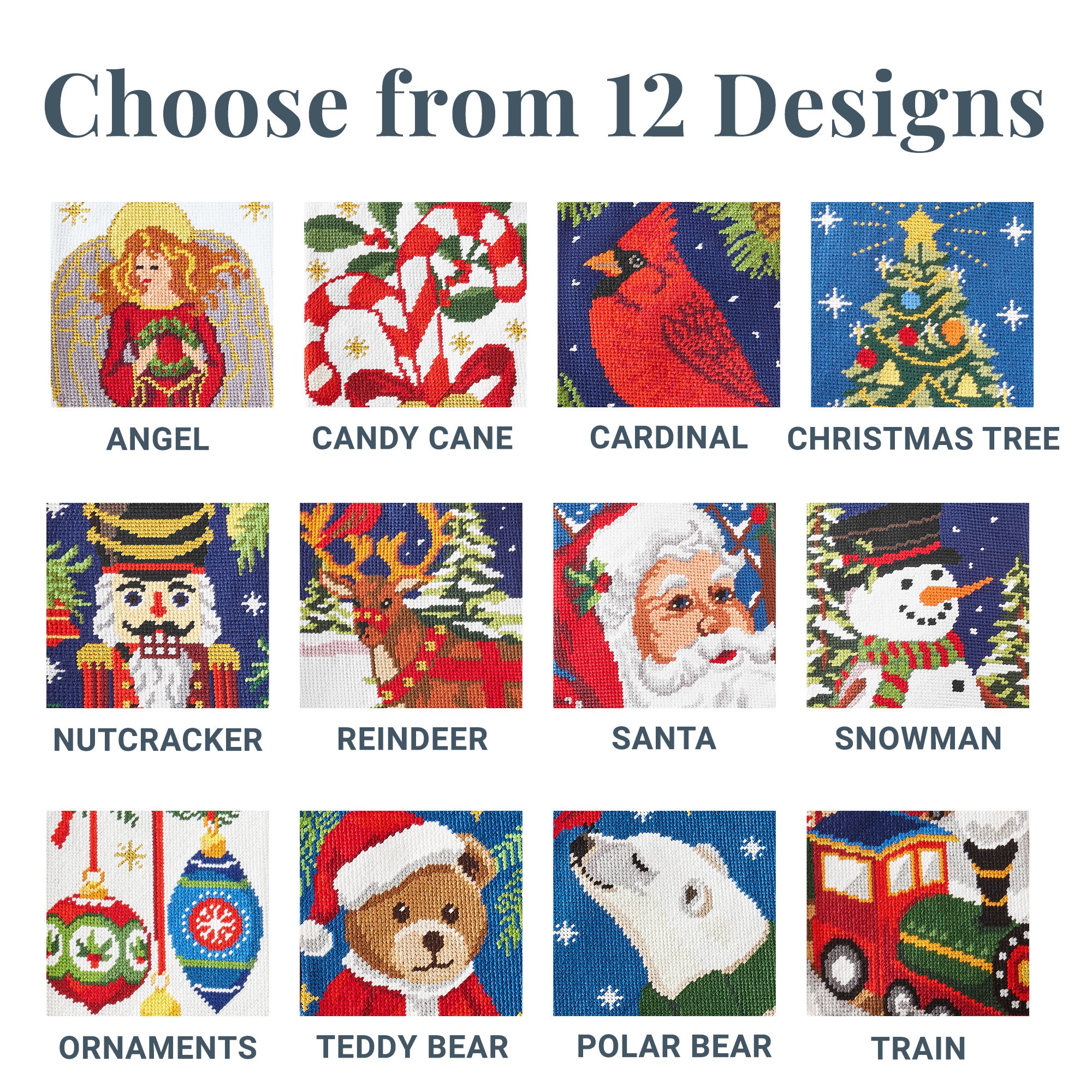 Personalized Needlepoint Stocking - Family Stockings - Old-Fashioned Christmas Décor - Embroidered Name - 12 Designs Available