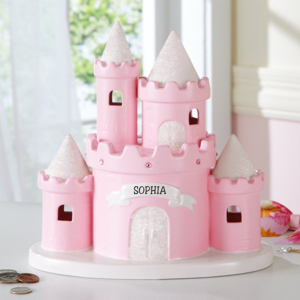 Tirelire personnalisée château de princesse rose - Cadeau personnalisé pour fille - Cadeau d'anniversaire pratique pour petite-fille