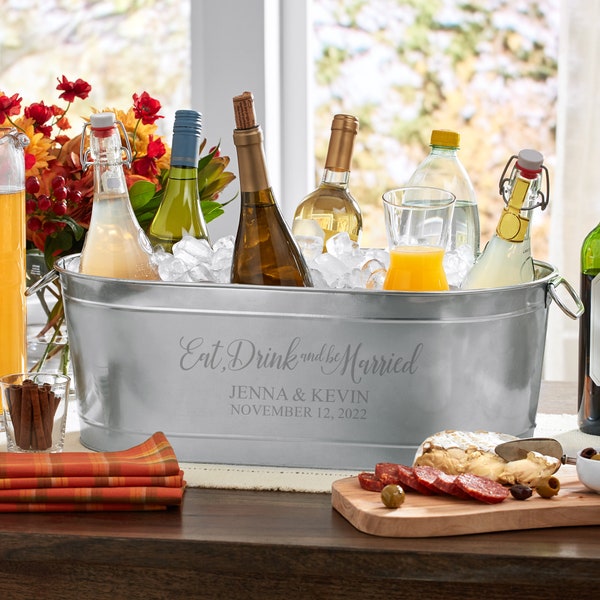 Personalized Eat, Drink and Be Married Beverage Tub - For Wedding - For Bridal Shower - Outdoor Wedding - Available With or Without Stand