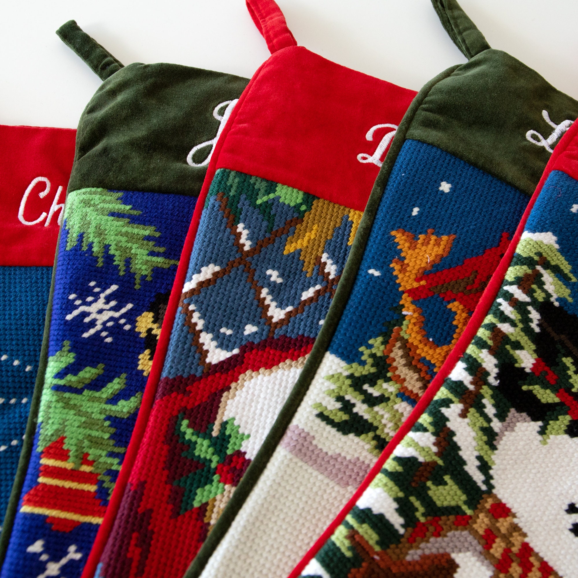 Personalized Needlepoint Stocking - Family Stockings - Old-Fashioned Christmas Décor - Embroidered Name - 12 Designs Available