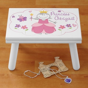 Personalized Children's Fairy Princess Step Stool - Gifts For Girls - Wood Step Stool - Customize With Any Name