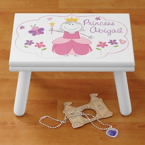 Personalized Children&#39;s Fairy Princess Step Stool - Gifts For Girls - Wood Step Stool - Customize With Any Name