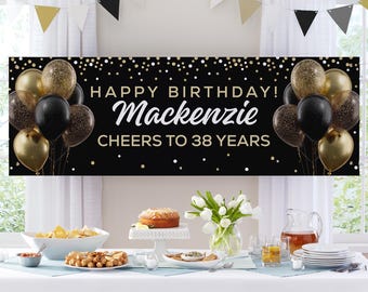Personalized Celebration Banner - Party Decorations - Black & Gold Banner - Available in 3 Sizes