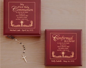 Personalized Religious Keepsake Box - Scripture - Sacrament - Religious Keepsake - First Communion - First Confirmation - Natural Wood Box