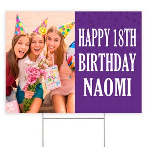 Custom Photo Yard Sign - Create Your Own Message - Any Occasion - Personalized 1-or 2-Sided 18x24 Yard Sign w/Metal Stake - 8 Color Options