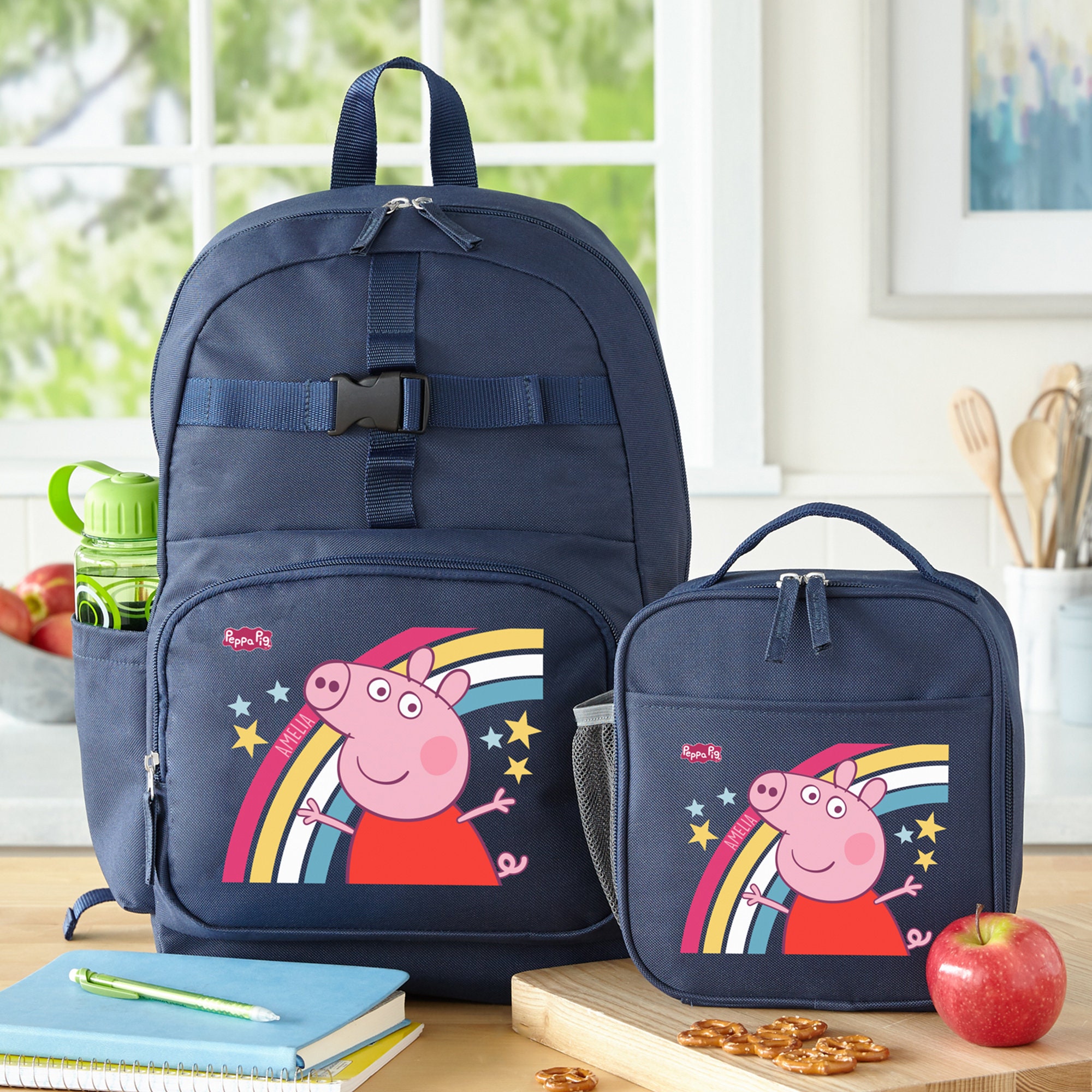 Personalized Peppa Pig School Backpack Rainbow Navy Blue Backpack Kids School Bag Book Bag or Set With Lunchbox Etsy