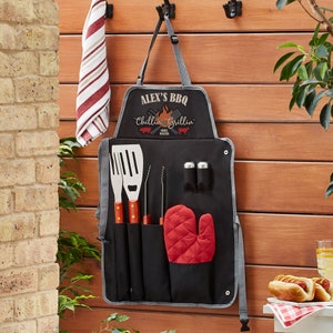 Personalized Grill Tool Set - BBQ Tools and Apron- Chillin’ & Grillin’ - For Grill Masters - For Him - For Dad - Grill Accessories