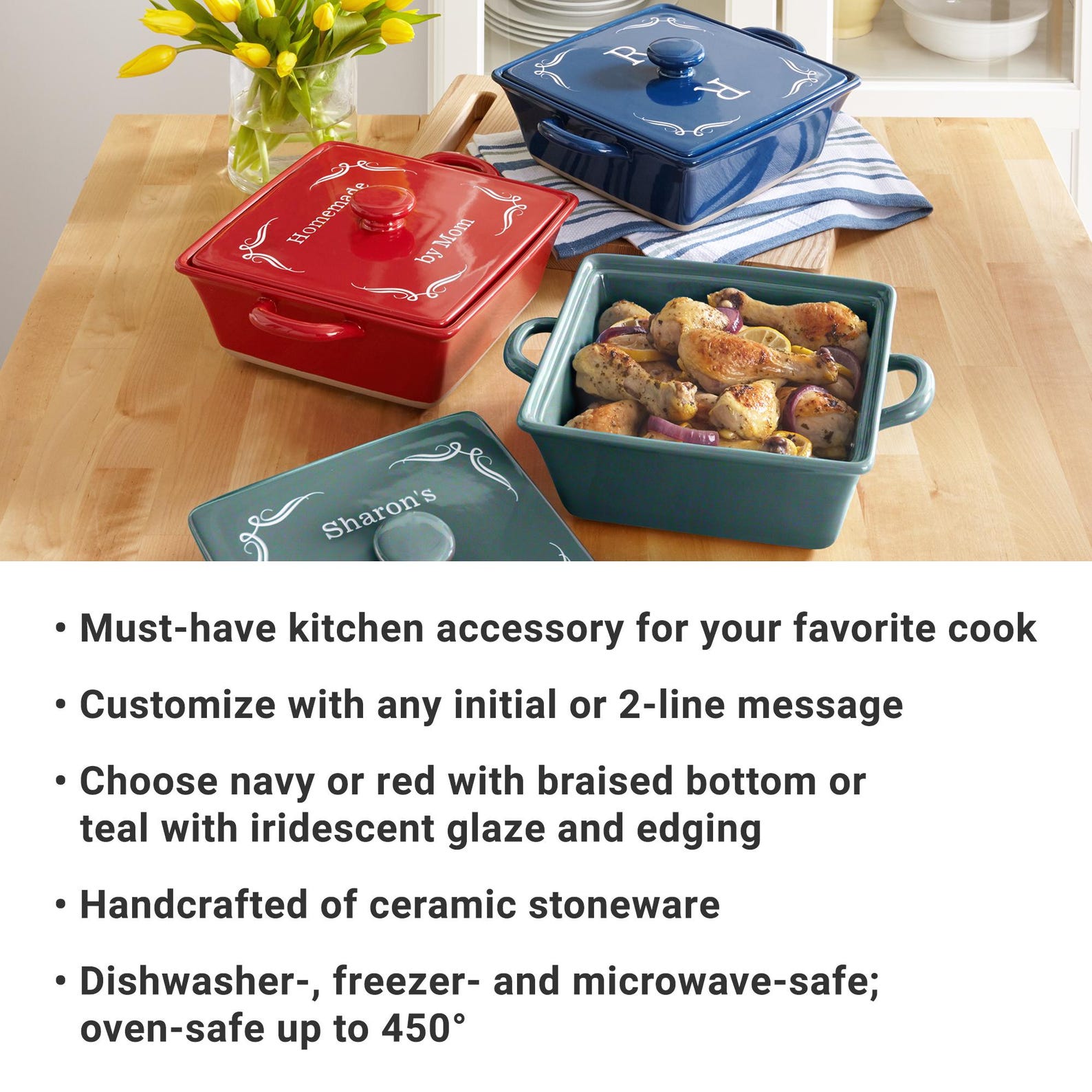 Personalized Stoneware Casserole Dish - 3 Qt Casserole Dish With Lid ...