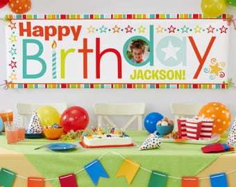 Personalized Birthday Banner - Photo Banner - Birthday Party Decoration - Custom Photo Party Banner - Available in 3 Sizes - 2 Color Options