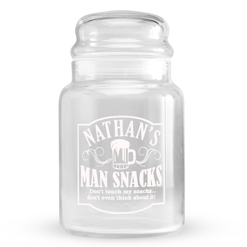 Personalized Glass Treat Jar Man Snacks Treat Jar for Dad Etsy
