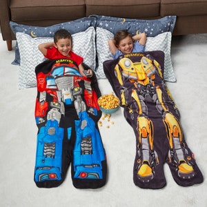 Personalized Blankie Tails® Transformers Double-Sided Minky Fleece Blanket - Wearable Blanket for Kids - Choose Optimus Prime Or Bumble Bee