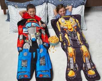 Personalized Blankie Tails® Transformers Double-Sided Minky Fleece Blanket - Wearable Blanket for Kids - Choose Optimus Prime Or Bumble Bee