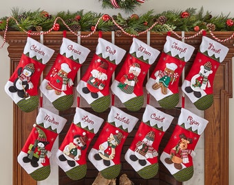 Personalized Snow Cap Christmas Stockings - 3-D Plush Character - Choose From 11 Characters - Christmas Décor - Custom Embroidered Name