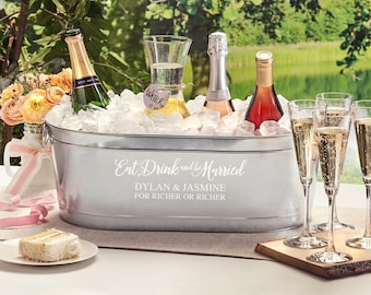 Personalized Eat, Drink and Be Married Beverage Tub - Wedding Party Drink Cooler - Available With or Without Stand