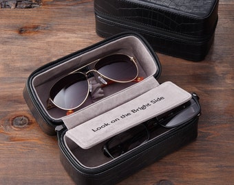 Personalized Leather Sunglass Travel Case - Father's Day - For Dad - Eye Glass Case - Personalize With Any Message or 3 Letter Monogram