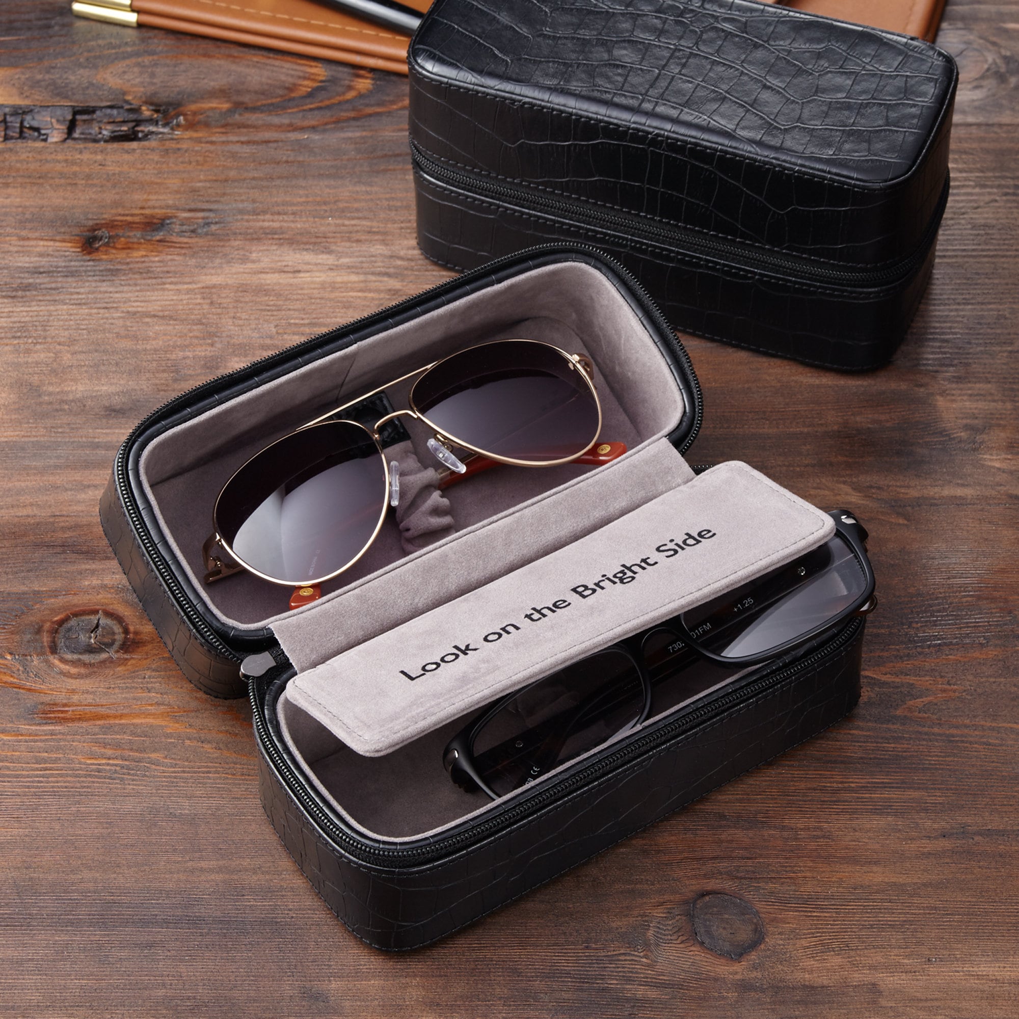 Monogram Sunglasses Case - Double Sided Soft Case with Clip & Zipper