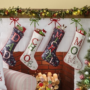 Personalized Christmas Stocking - Festive Name Design - 2 Color Options - 19&quot; Long - Customize With Your Name - Traditional Christmas Colors