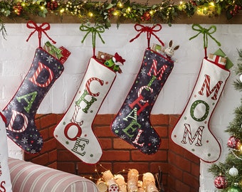 Personalized Christmas Stocking - Festive Name Stocking - 2 Color Options - 19" Long - Customize With Any Name - Traditional Christmas Color