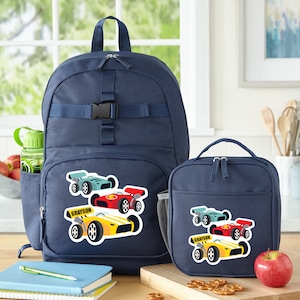 Sac à dos bleu marine à graphismes personnalisés pour garçons - rentrée des classes - cartable pour enfants - cartable uniquement ou ensemble avec boîte à lunch - 4 modèles au choix