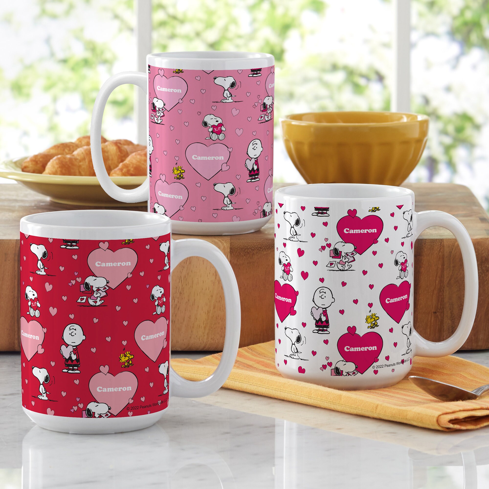 Personalized PEANUTS® Snoopy™ Hearts Mug - Valentine’s Day - Coffee Lover Gift - Available in 2 Sizes - Choose From 3 Colors