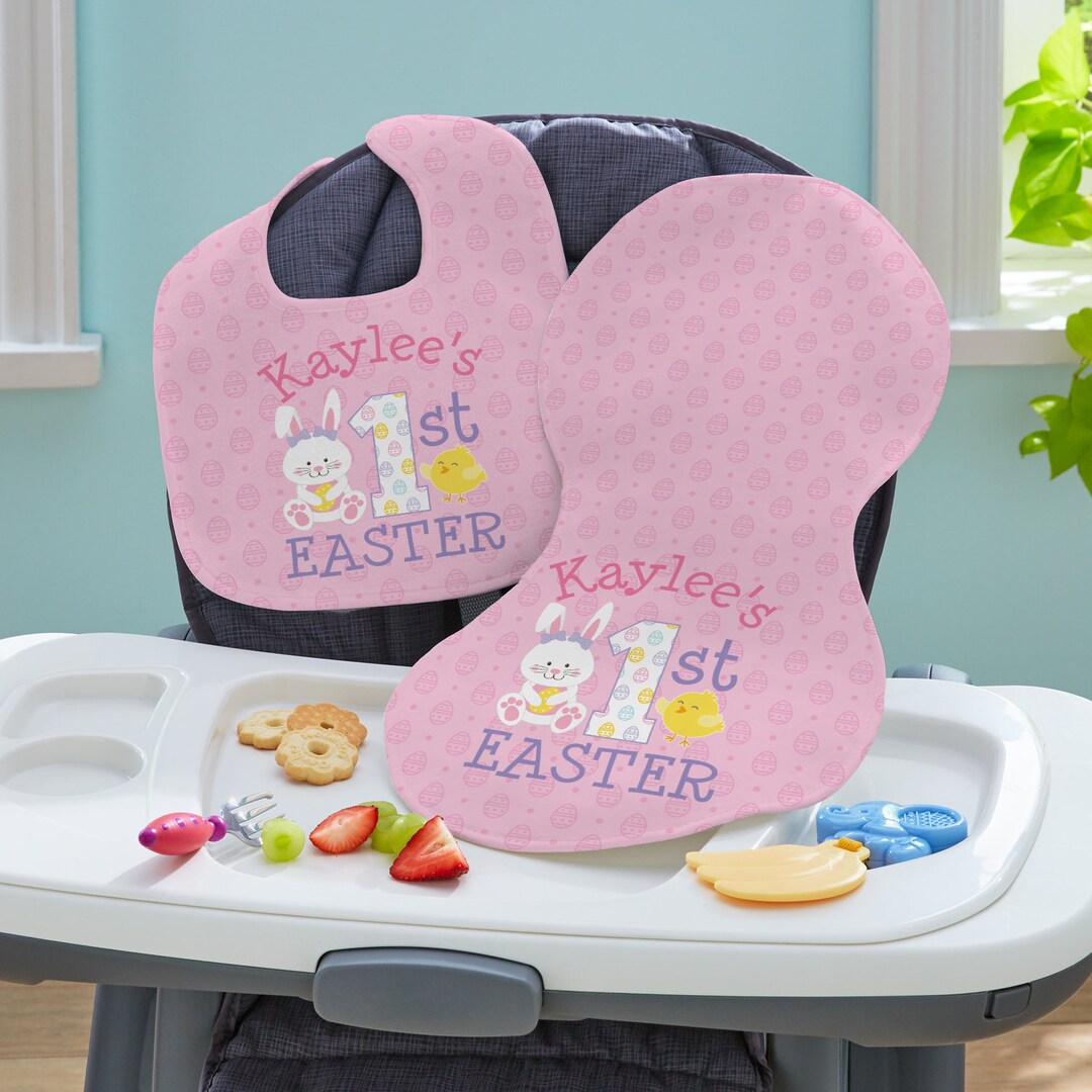 Personalized First Easter Bib and Burpcloth Set for Baby Bunny Bib for