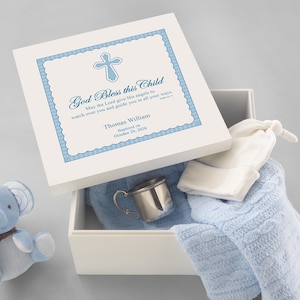 Personalized Keepsake Box for Blessed Child - Religious Memories Box - Baptism - Confirmation - First Communion - Available in Blue or Pink