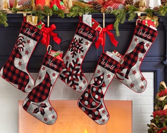 Personalized Christmas Stockings - Plaid Rustic Stocking - Customize With Any Name And Choose From 8 Designs