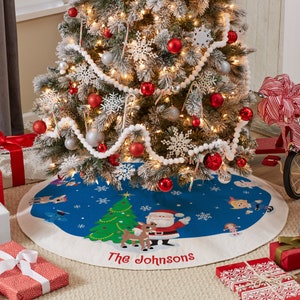 Personalized Rudolph® Winter Fun Christmas Tree Skirt - Holiday Décor - Red Nosed Reindeer - Christmas Décor