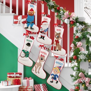 Personalized Rudolph Big Face Character Christmas Stocking - Family Holiday Stockings -  19" Long - Choose From 6 Characters