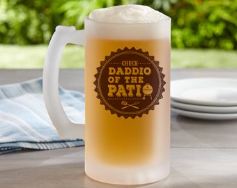 Personalized Frosted Beer Mug - Daddio of the Patio - Father's Day Gift - For Dad - For Grandpa - Holds 16 oz