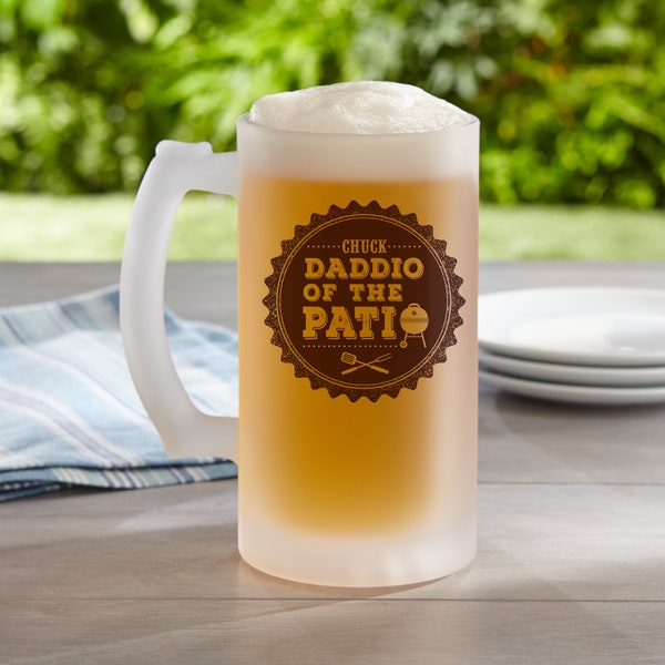 Personalized Frosted Beer Mug - Daddio of the Patio - Father's Day Gift - For Dad - For Grandpa - Holds 16 oz