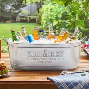Personalized Cheers & Beers Beverage Tub - Custom Beverage Tub - Unique Entertaining Essential - Available With Or Without Stand