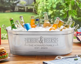 Personalized Cheers & Beers Beverage Tub - Custom Beverage Tub - Unique Entertaining Essential - Available With Or Without Stand