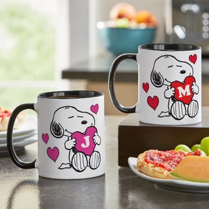 Personalized PEANUTS® Snoopy™ Initial Heart Mug - For Her - For Him - Choose From Pink Or Red