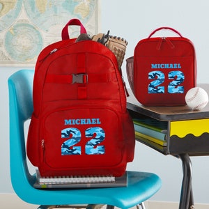 Sac à dos rouge personnalisé avec votre nom - Retour à l'école - Cartable pour enfants - Cartable uniquement ou ensemble avec boîte à lunch - Choisissez parmi 4 modèles