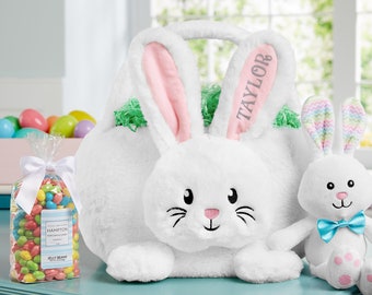 Personalized Extra Large Plush Bunny Kid's Easter Basket - For Boys - For Girls - Available With or Without Jelly Bean Bundle