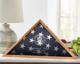 Personalized Memorial Flag Display Case - Freestanding or Wall Mounted Case - Display U.S. Flag - for Departed Army Veterans: U.S. Army Seal