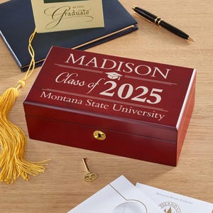 Personalized Wood Keepsake Box - For The Graduate - Class of 2025 - Memento Box for Grad - Solid Wood -  Add Any Name, Any Year, and Message
