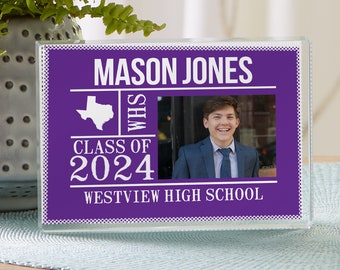 Personalized Graduation Photo Keepsake Glass Block - Class of 2024 - Graduation Gift - Available In 7 Colors