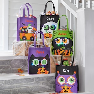 Personalized LED-Lit Halloween Treat Bag - Light-Up Trick-or-Treat Bag - Halloween Safety - 10"Wx12Hx3.5D - Choose From 5 Designs