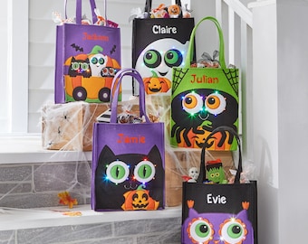 Personalized LED-Lit Halloween Treat Bag - Light-Up Trick-or-Treat Bag - For Kids - 10" Wx12 Hx3.5 D - Choose From 5 Designs